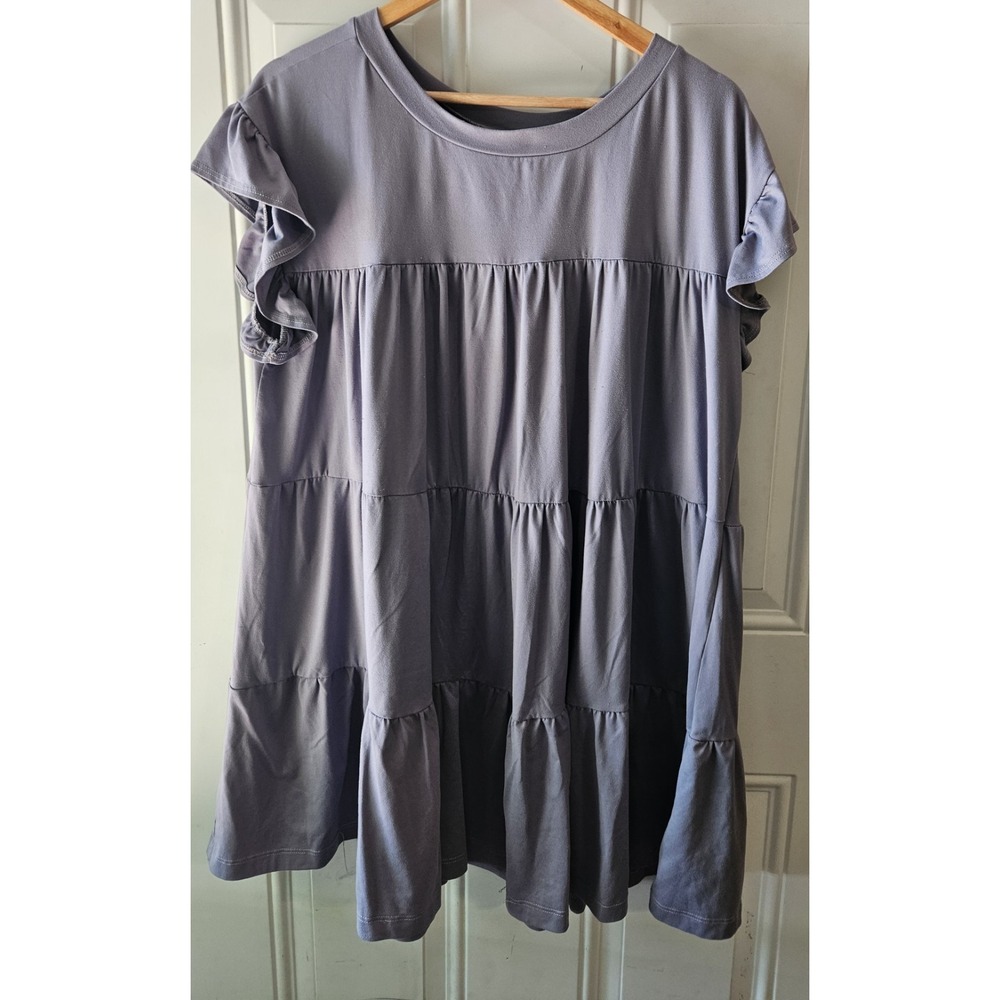 Entro Gray Tiered Babydoll Dress Ruffle Sleeve Women's Plus Size 2X Casual